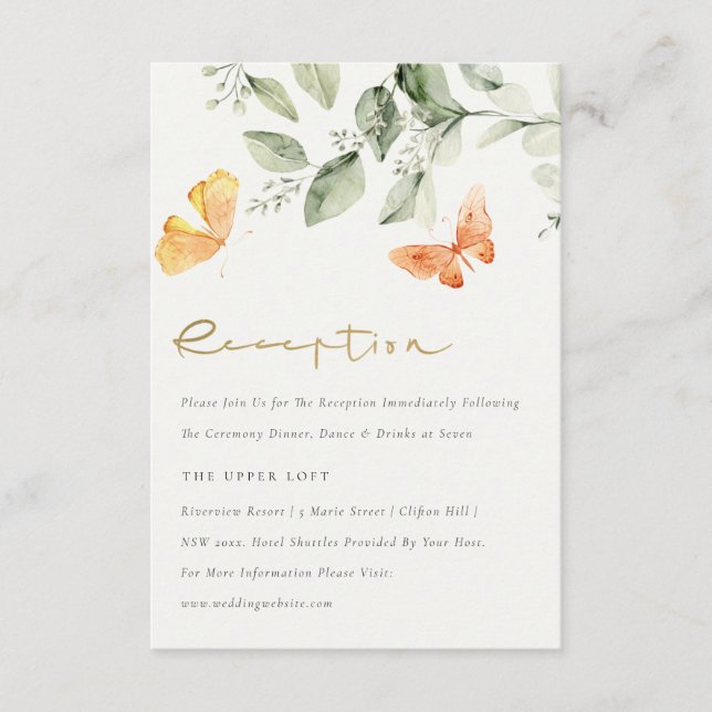 Carte D'accompagnement Mignonne Garden Foliage Papillons Accueil Mariage (Devant)