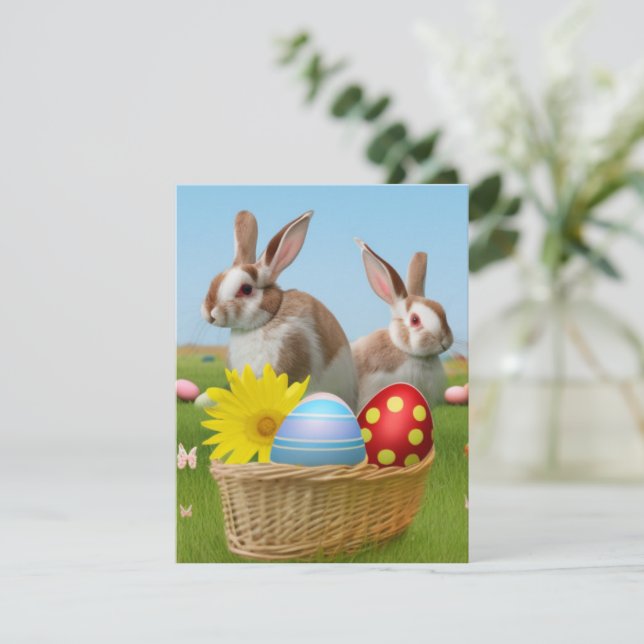 Carte D'accompagnement Mignonne lapin de Pâques pour une humeur positive (Debout devant)