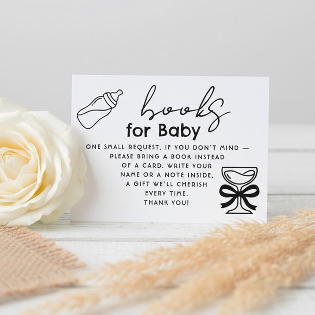 Carte D'accompagnement Milk Bottle and Champagne Books For Baby Request (Books For Baby Whimsical Line Doodles Baby Shower Request Card)