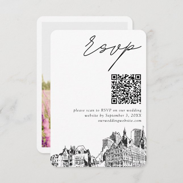 Carte D'accompagnement Milwaukee Mariage moderne RSVP QR Code (Devant / Derrière)