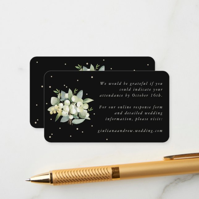 Carte D'accompagnement Mini Black Snowberry+Eucalyptus Online RSVP (Devant/Arrière en situation)