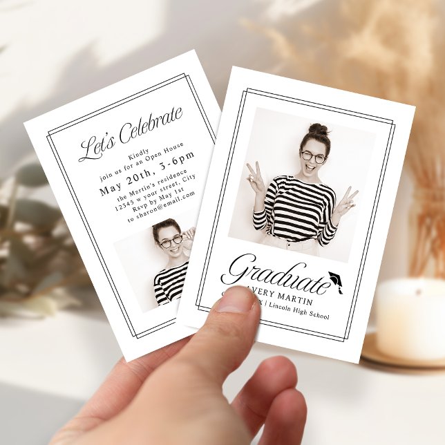 Carte D'accompagnement Mini Classic Framed Script Photo Grad invite (Mini Classic Framed Script Photo Grad invite)