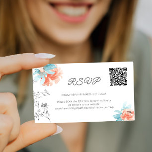 Carte D'accompagnement Mini code QR floral moderne mariage en ligne RSVP