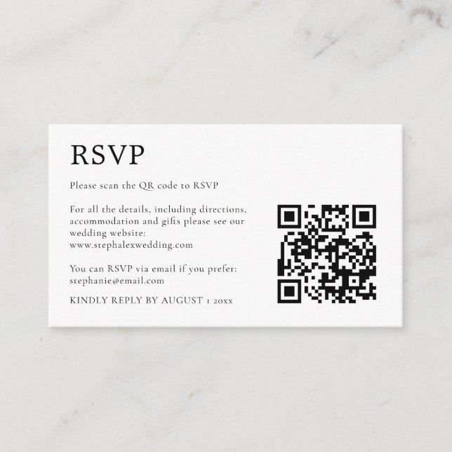 Carte D'accompagnement MINI Code QR RSVP noir et blanc simple (Devant)
