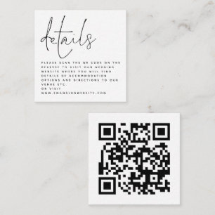 Carte D'accompagnement Mini code QR Script noir blanc Détails du Mariage