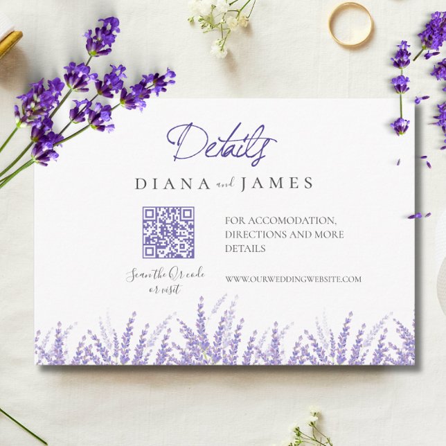 Carte D'accompagnement Mini détails de calligraphie Qr Code Lavender Mari (Mini Calligraphy Details Qr Code Lavender Wedding Enclosure Card)