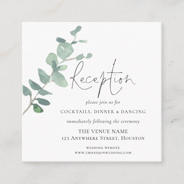 Carte D'accompagnement MINI | Détails de la réception de mariage Eucalypt (Devant)