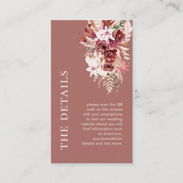 Carte D'accompagnement Mini Dusty Rosewood QR Wedding Details  (Devant)