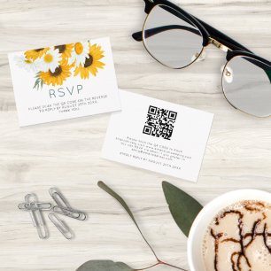 Carte D'accompagnement MINI Mariage de tournesol de Bohême QR Code RSVP