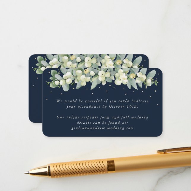 Carte D'accompagnement Mini Marine Snowberry+Eucalyptus Mariage en ligne  (Devant/Arrière en situation)
