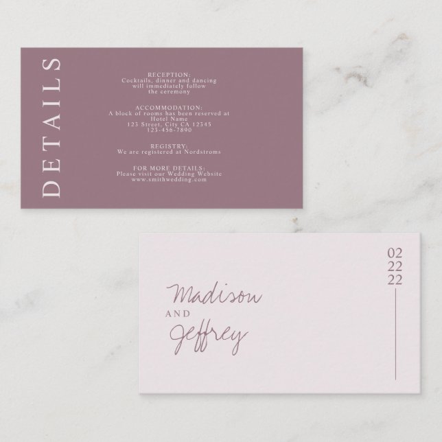 Carte D'accompagnement Mini Mauve Blush Pink Earth Tone (Devant / Derrière)