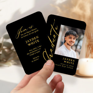 Carte D'accompagnement Mini Or Moderne Pinceau Script Photo Graduation
