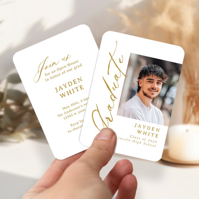 Carte D'accompagnement Mini Or Moderne Pinceau Script Photo Remise des di (Mini Gold Modern Brush Script Photo Graduation Enclosure Card)