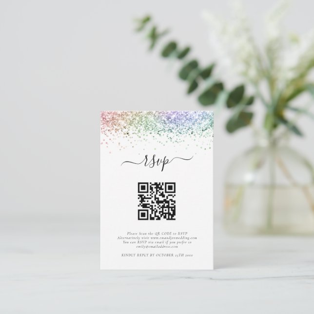 Carte D'accompagnement Mini Parties scintillant arc-en-ciel QR Code Maria (Debout devant)
