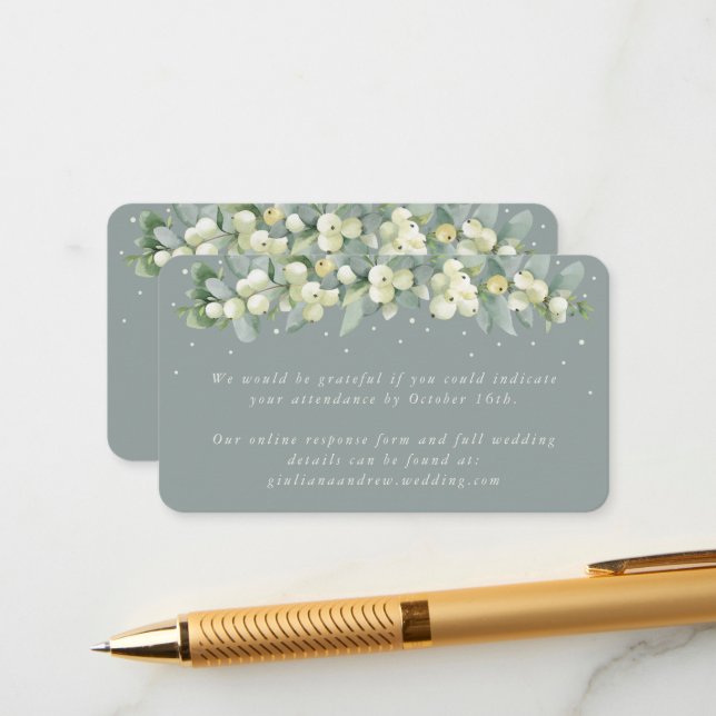 Carte D'accompagnement Mini Seafoam Snowberry+Eucalyptus Online RSVP (Devant/Arrière en situation)