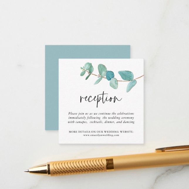 Carte D'accompagnement MINI TAILLE Eucalyptus Réception de mariage (Devant/Arrière en situation)