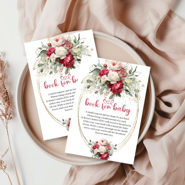 Carte D'accompagnement Minimal Blush Burgundy Gold Floral Book Request Ca (Minimal Blush Burgundy Gold Floral Book Request Card)