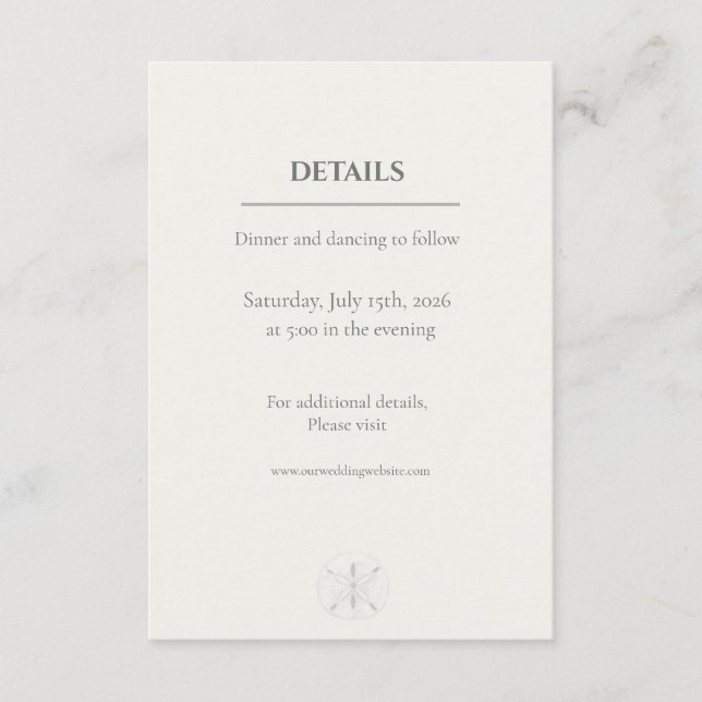Carte D'accompagnement Minimal Coastal Sand Dollar Wedding (Devant)
