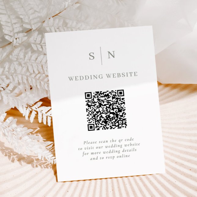 Carte D'accompagnement Minimal et chic | Mariage de code QR blanc et Sage (Créateur téléchargé)