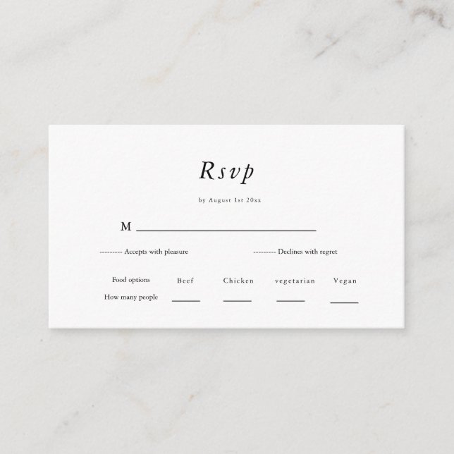 Carte D'accompagnement Minimal et chic | Marine et mariage blanc RSVP (Devant)