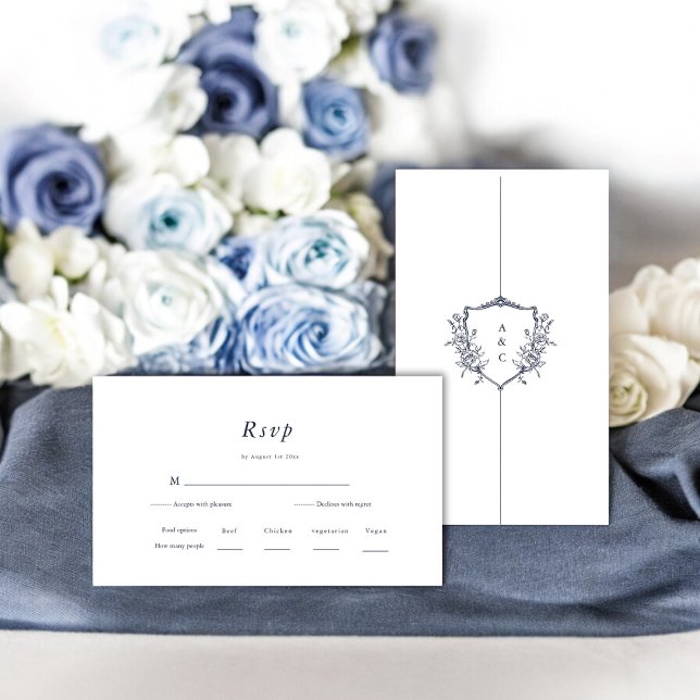 Carte D'accompagnement Minimal et chic | Marine et mariage blanc RSVP (modern elegant crest rsvo card )