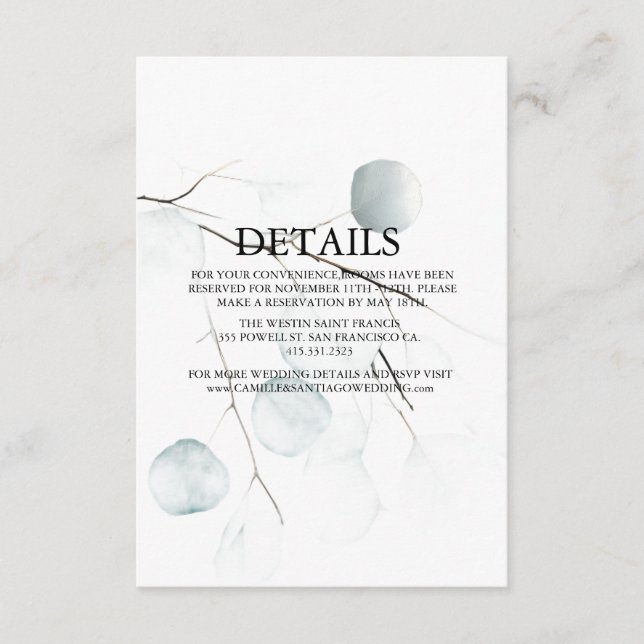 Carte D'accompagnement Minimal Eucalyptus Wedding Wedding (Devant)