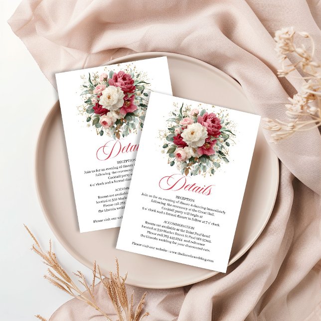 Carte D'accompagnement Minimal Floral Gold Accent Wedding Details (Minimal Floral Gold Accent Wedding Details)