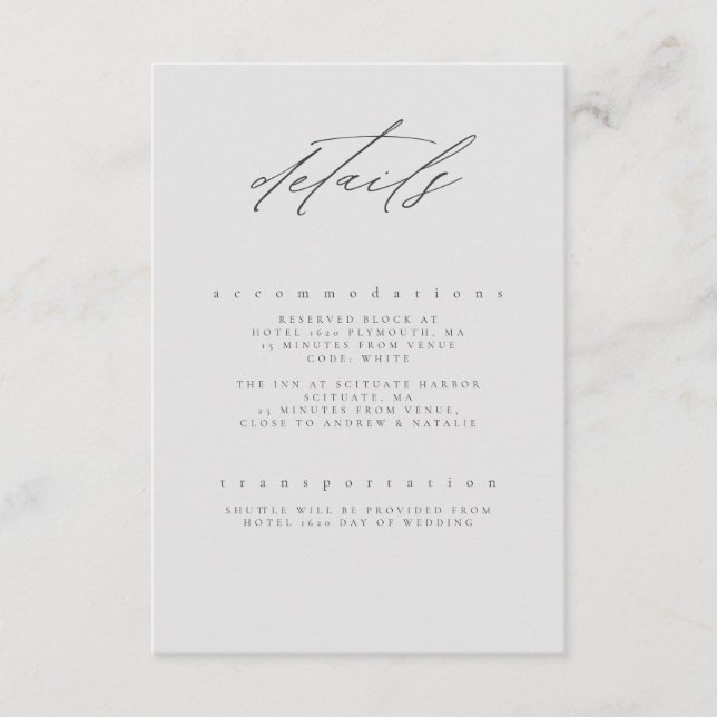 Carte D'accompagnement Minimal gris noir Art Floral Détails du Mariage (Devant)