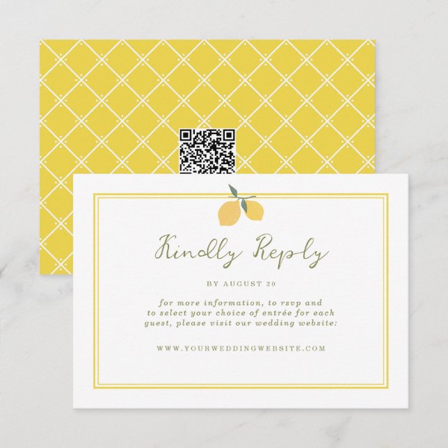 Carte D'accompagnement Minimal Lemon Amalfi Coast QR Code Wedding RSVP (Devant / Derrière)