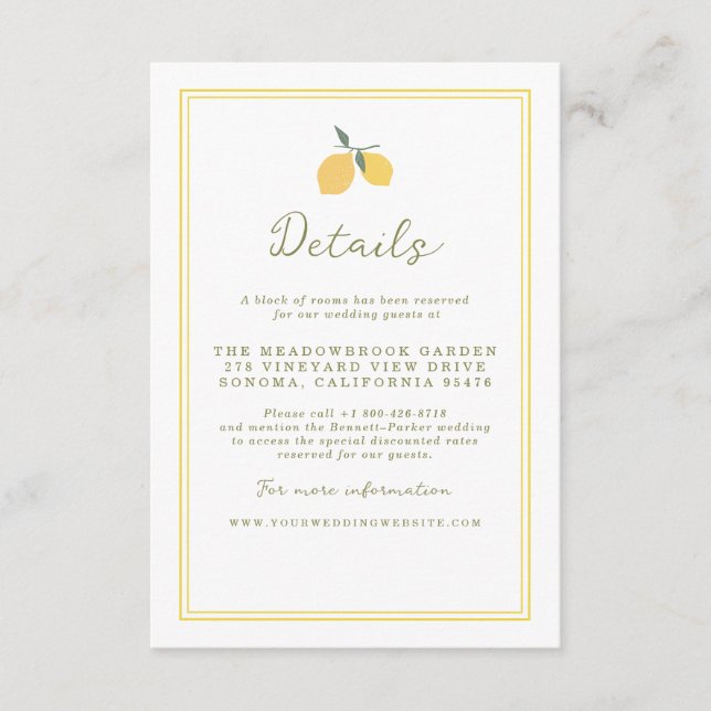 Carte D'accompagnement Minimal Lemon Amalfi Coast Wedding Details Card (Devant)