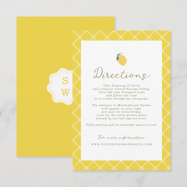 Carte D'accompagnement Minimal Lemon Amalfi Coast Wedding Directions Card (Devant / Derrière)