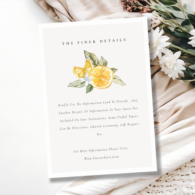 Carte D'accompagnement Minimal Lemon Botanical Boho Détails du Mariage (Créateur téléchargé)