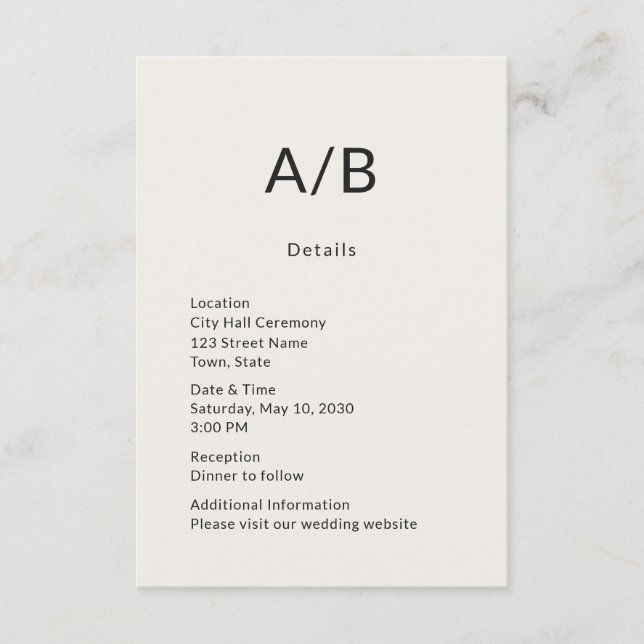 Carte D'accompagnement Minimal Modern City Hall Wedding Details Card (Devant)
