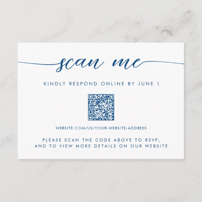Carte D'accompagnement Minimal moderne marine bleu me scanner QR RSVP (Devant)