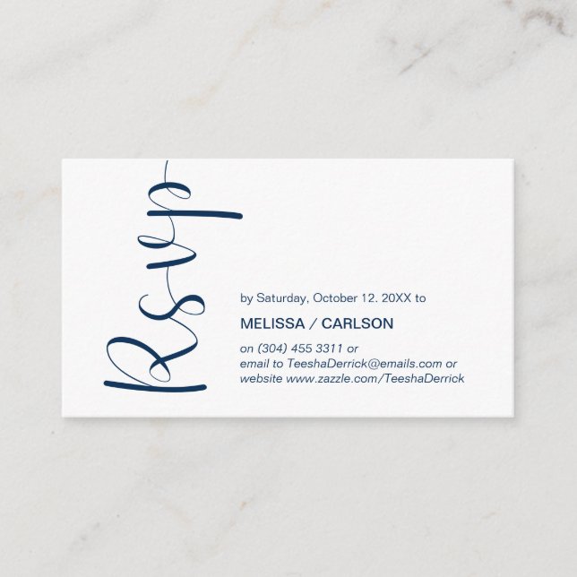 Carte D'accompagnement Minimal moderne, RSVP, Bleu Marine, Répondre (Devant)