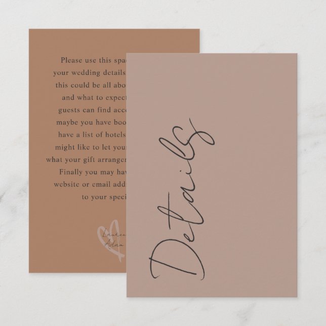 Carte D'accompagnement Minimal Neutral Typography Wedding Details (Devant / Derrière)