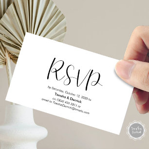 Carte D'accompagnement Minimal, police noire, mariage RSVP, répondre