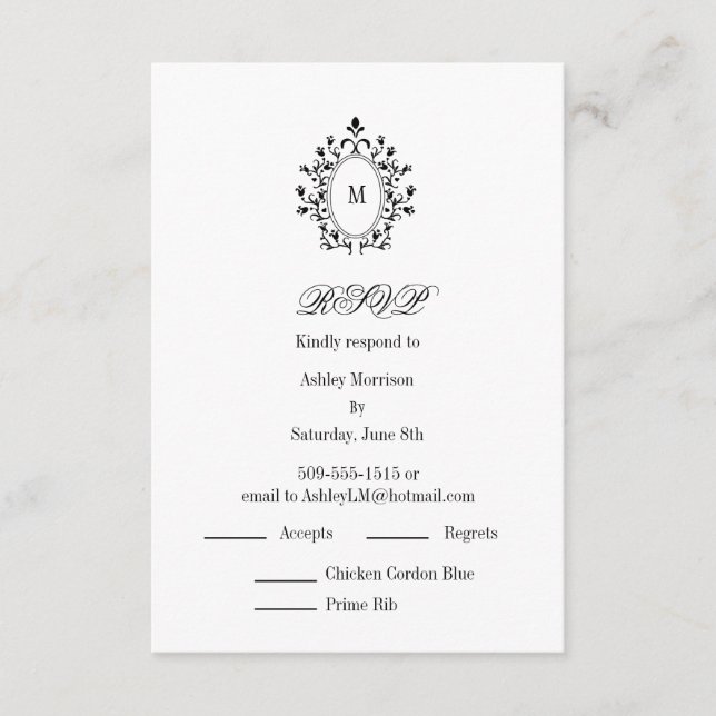 Carte D'accompagnement Minimal RSVP card Monogram With 2 Entree Choice (Devant)
