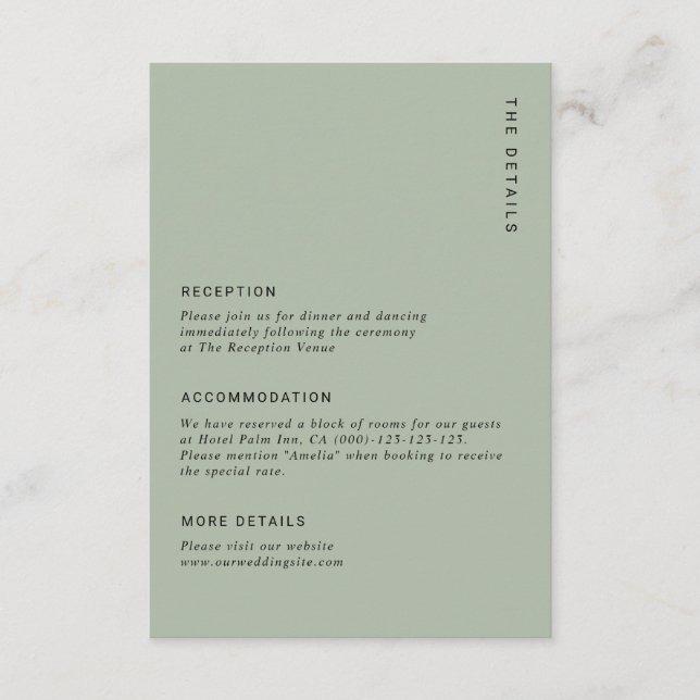 Carte D'accompagnement Minimal Sage Green Modern Simple Wedding Details (Devant)