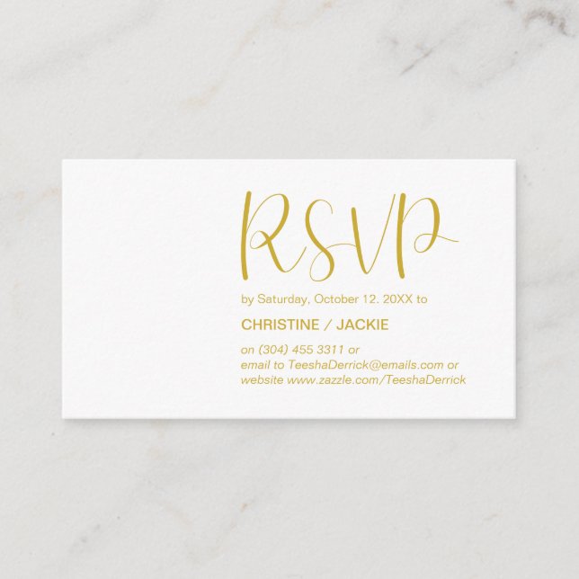 Carte D'accompagnement Minimale moderne, Script or, réponse RSVP (Devant)