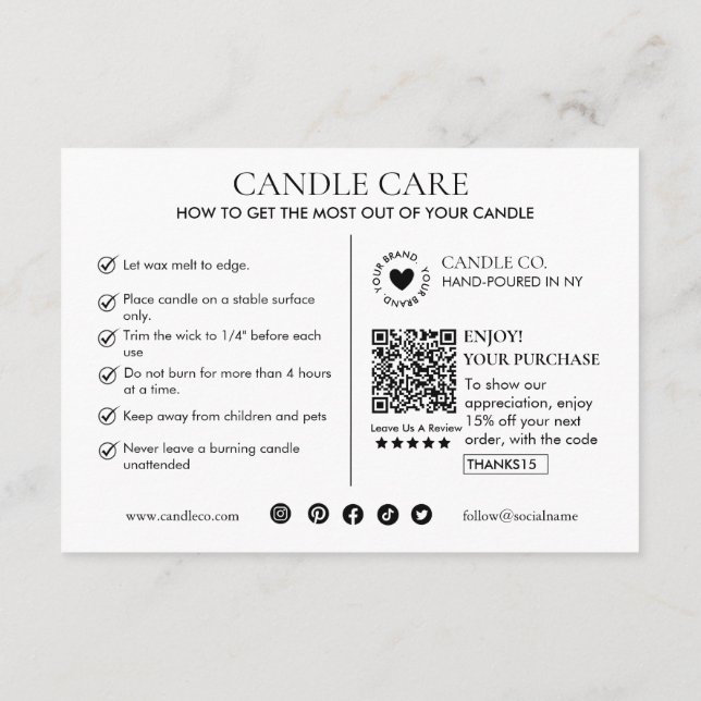 Carte D'accompagnement Minimalist and Modern Candle Care Card Template (Dos)