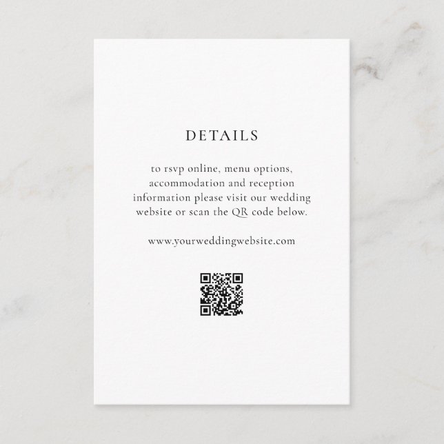 Carte D'accompagnement Minimalist Black and White Modern Wedding Details (Devant)