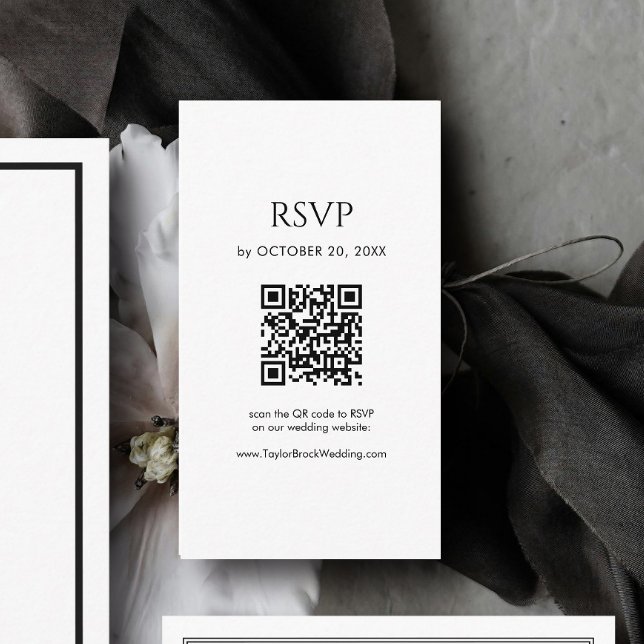 Carte D'accompagnement Minimalist Black and White Wedding RSVP QR Code (Créateur téléchargé)