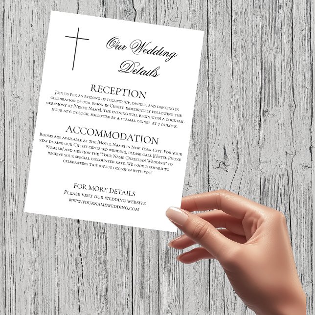 Carte D'accompagnement MINIMALIST Black Cross Wedding Details Christian (MINIMALIST Black Cross Wedding Details Christian Enclosure Card)