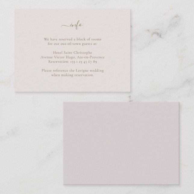 Carte D'accompagnement Minimalist Chic Gold Blush Mariage détails de l'hô (Devant / Derrière)