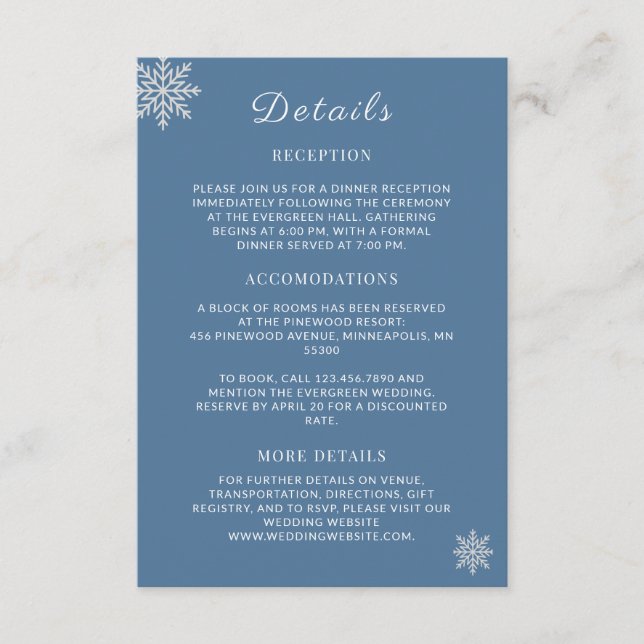 Carte D'accompagnement Minimalist Dusty Blue White Winter Wedding Détail (Devant)