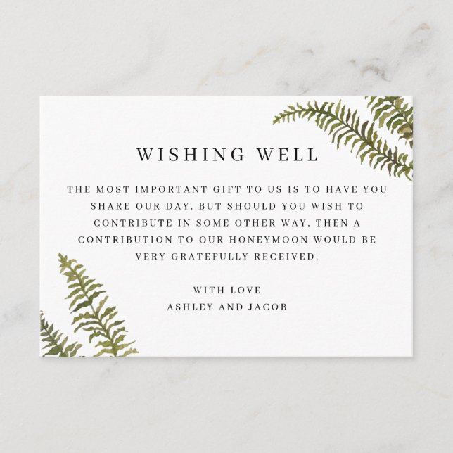 Carte D'accompagnement Minimalist Fern Wishing Well | Elegant Wedding (Devant)
