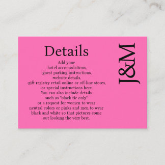 Carte D'accompagnement Minimalist Hot Pink Magenta Enclosure Details Card