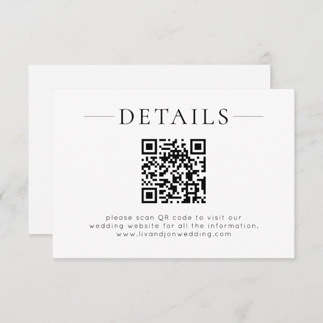 Carte D'accompagnement Minimalist QR Code Black White Wedding Details (Devant / Derrière)
