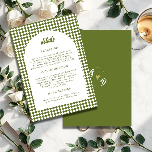 Carte D'accompagnement Minimalist Retro Olive green Arch Checker Wedding (Créateur téléchargé)